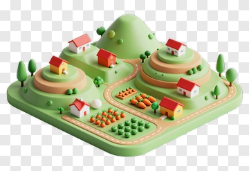 3D Farm Landscape With Houses And Vegetables PNG