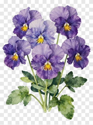 Watercolor Purple Pansy Flowers PNG