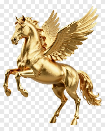 3D Golden Pegasus With Wings PNG