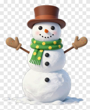 Cartoon Snowman With Green Scarf And Brown Hat PNG