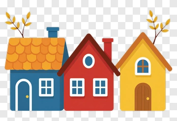 Colorful Cartoon Houses With Trees PNG