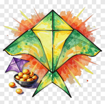 Colorful Kite With Gold Coins PNG