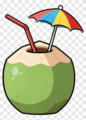 Cartoon Coconut Drink With Straw And Umbrella PNG