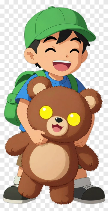 Cartoon Boy Holding A Teddy Bear PNG