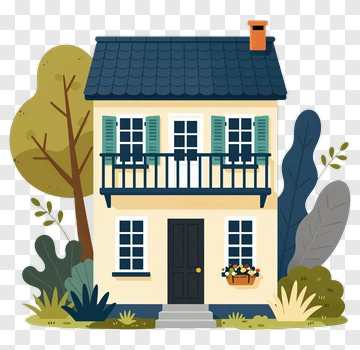 Colorful House Surrounded By Trees And Plants PNG