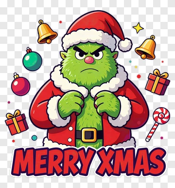 Cartoon Grinch In Santa Suit With Christmas Gifts PNG