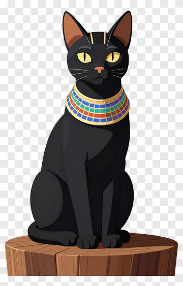Cartoon Black Cat With Egyptian Collar PNG