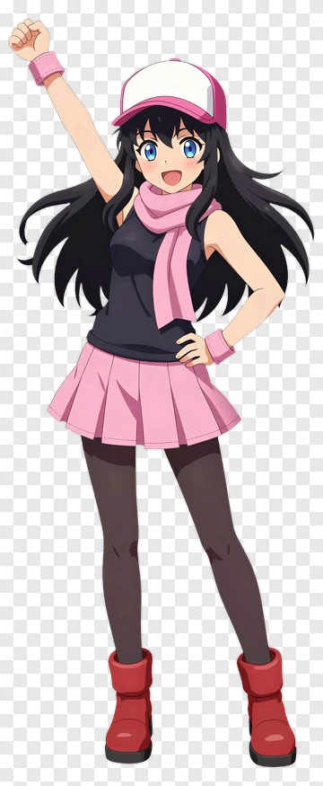 Cheerful Girl In Pink Skirt And Hat PNG