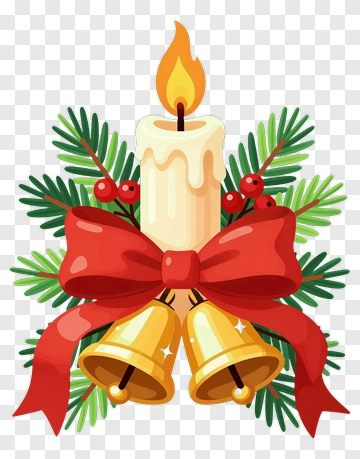 Christmas Candle With Bells And Pine PNG