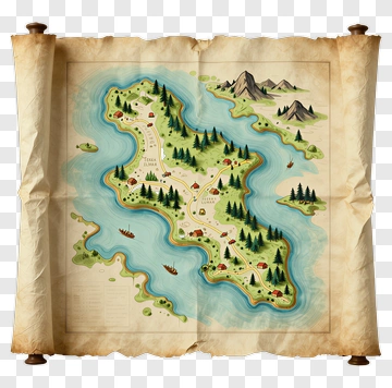 Illustrated Treasure Map Of An Island PNG