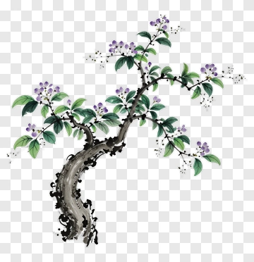 Watercolor Tree With Purple Flowers PNG