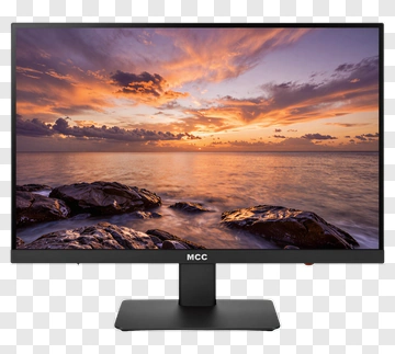Mcc Monitor Displaying Sunset Over Rocks PNG