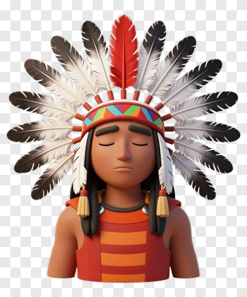 3D Native American Character With Feather Headdress PNG