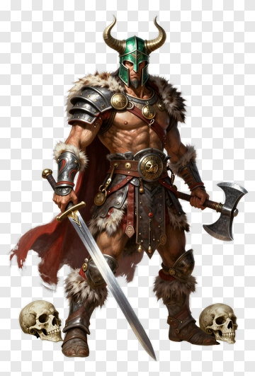 Viking Warrior With Ax And Skulls PNG
