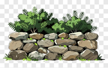 Rock Wall With Green Foliage PNG