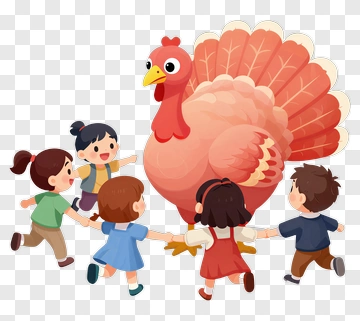 Cartoon Children Playing With A Turkey PNG