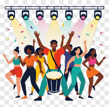 Group Of Dancers Celebrating With A Drummer PNG