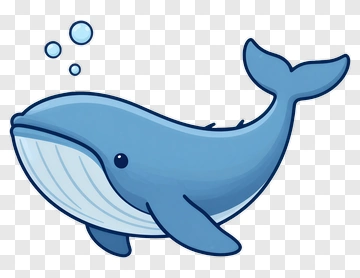 Cartoon Blue Whale Swimming With Bubbles PNG