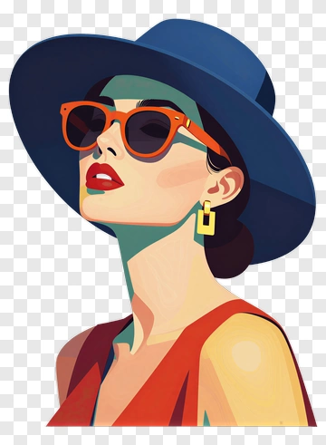 Stylish Woman Wearing Sunglasses And A Hat PNG