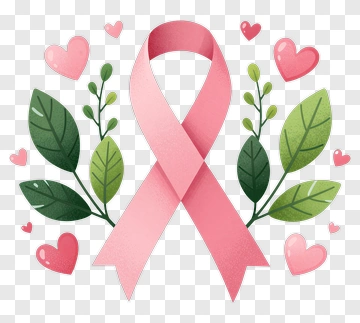 Pink Ribbon With Hearts And Leaves PNG