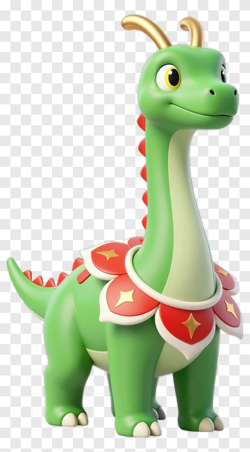 Cartoon Dinosaur With Floral Collar PNG