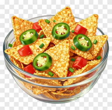 Bowl Of Nachos With Jalapeños And Peppers PNG