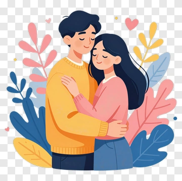 Happy Couple Embracing Among Colorful Leaves PNG