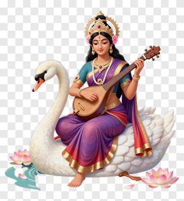 Goddess Playing A Veena On A Swan PNG