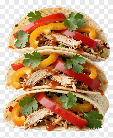 Delicious Chicken Tacos With Peppers And Cilantro PNG