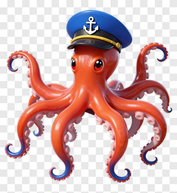 3D Octopus Wearing A Captain's Hat PNG