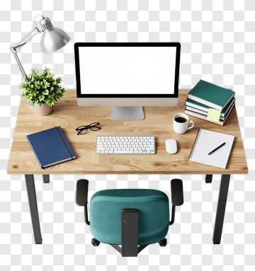 Modern Office Desk Setup With Computer And Accessories PNG