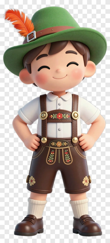 Cartoon Boy In Traditional Bavarian Outfit PNG