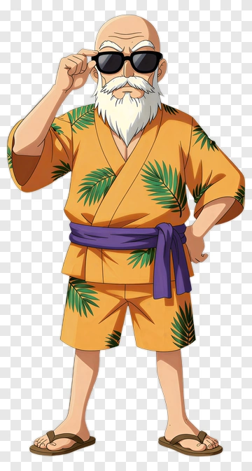 Cartoon Elderly Man In Hawaiian Outfit PNG