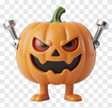 Cartoon Pumpkin Character With Mechanical Arms PNG