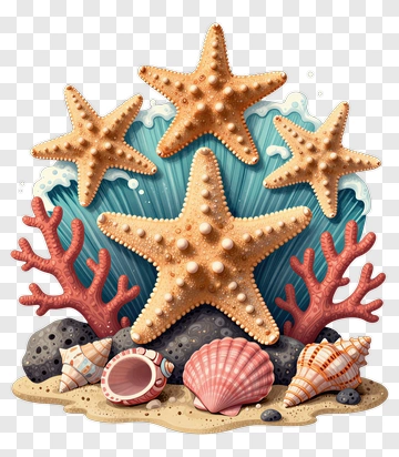 Colorful Starfish And Coral Underwater Scene PNG