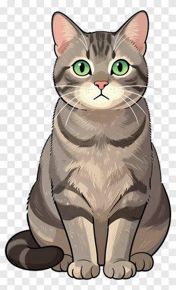 Cartoon Cat With Green Eyes PNG