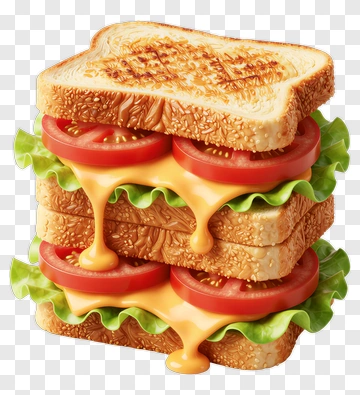 Cheesy Sandwich Stack With Fresh Vegetables PNG