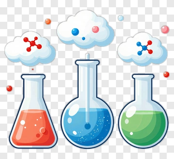 Colorful Chemistry Flasks With Bubbles PNG