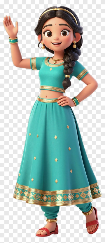 Cartoon Girl Waving In Traditional Dress PNG