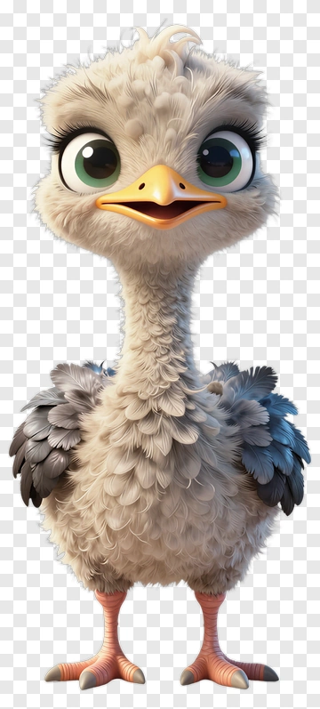 Cute Cartoon Ostrich Character PNG