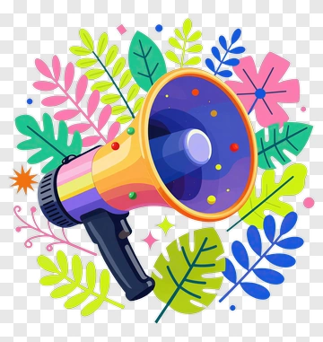 Colorful Megaphone Surrounded By Flowers And Leaves PNG