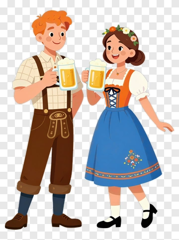 Couple Holding Beer Mugs In Traditional Attire PNG