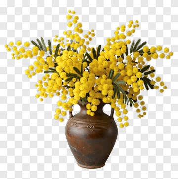 Yellow Flower Bouquet In A Brown Vase PNG