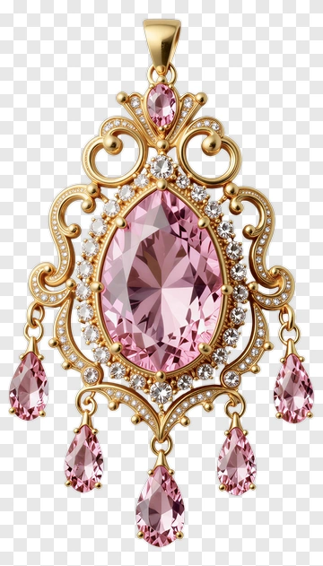 Elegant Gold Pendant With Pink Gemstones PNG