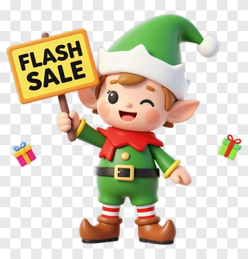 Cartoon Elf Holding Flash Sale Sign PNG