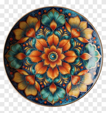 Colorful Decorative Plate With Floral Design PNG