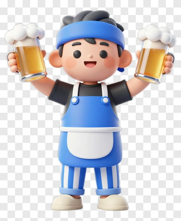 Cartoon Bartender Holding Two Beer Mugs PNG