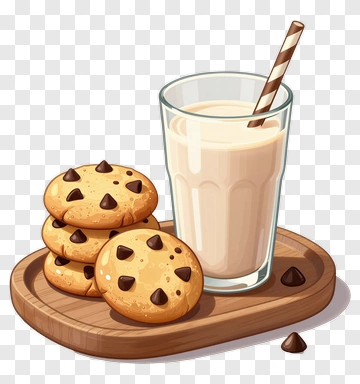 Cookies And Milk On A Wooden Tray PNG