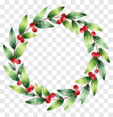 Watercolor Holiday Wreath With Berries And Leaves PNG