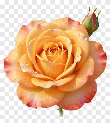 Peach Rose With Water Droplets PNG